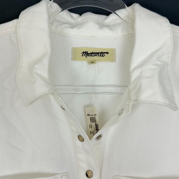 MADEWELL Denim Popover Dress L Pure White Pocket Mini Short Sleeve NWT B28 - Picture 4 of 6